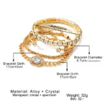 IPARAM 4 Piece Set Luxurious Bracelets for Women Crystal Shiny Adjustable Opening Chain Bracelets Punk Bangle Fashion Jewelry