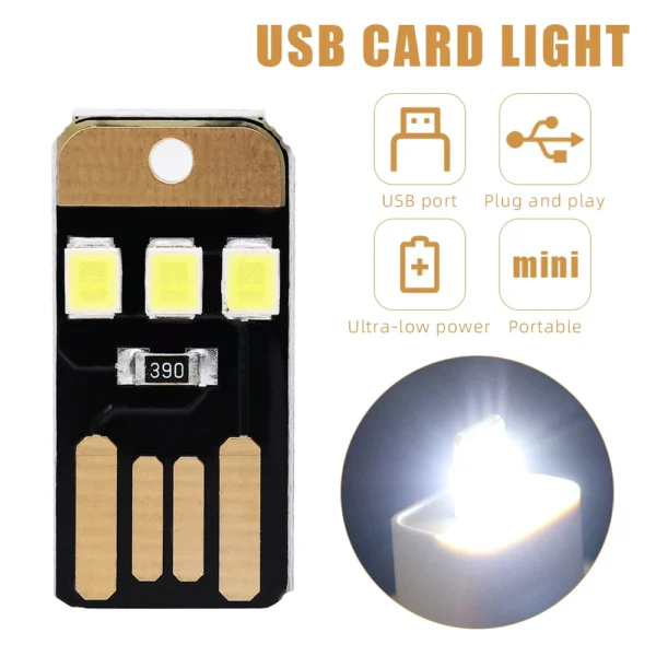 Mini Pocket Card USB Power LED Keychain Bedroom Night Light 0.2W USB LED Bulb Book Light For Laptop PC Powerbank USB Gadgets New