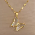 New Trendy Luxury Zircon Butterfly Pendant Necklace For Women Stainless Steel Clavicle Chain Female Party Temperament Jewelry