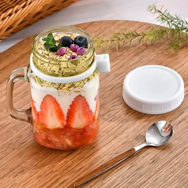 Overnight Oats Jars Milk Fruit Salad Food Storage Container Glass Breakfast Cup With Spoon Coffee Tea Can Kitchen Item