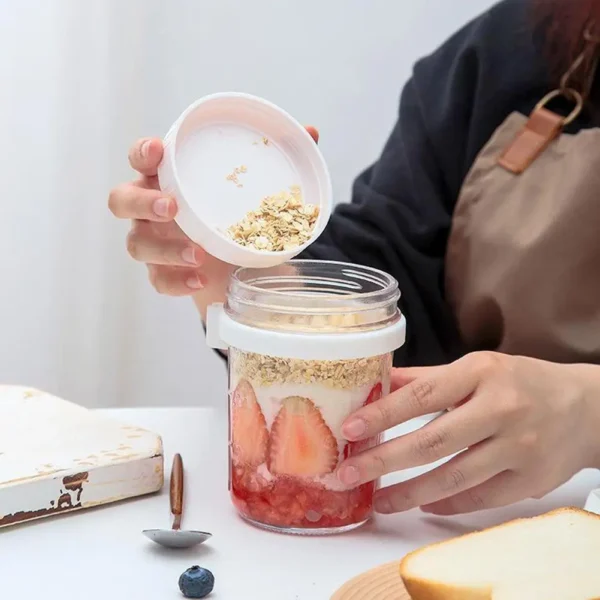 Overnight Oats Jars Milk Fruit Salad Food Storage Container Glass Breakfast Cup With Spoon Coffee Tea Can Kitchen Item