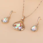 Water Drop Shape Pendant Necklace & Drop Earrings Set For Women & Girls Artificial crystal necklace, earrings, jewelry set,